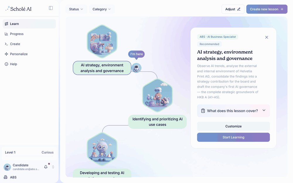 The ABS course in Scholé: learning path and lesson contents